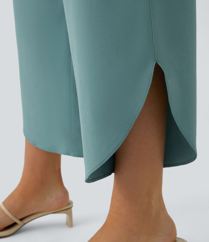 Breezeful | High Waisted Crossover Side Pocket Split Quick Dry Resort Pants