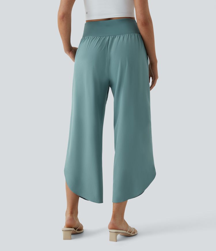 Breezeful | High Waisted Crossover Side Pocket Split Quick Dry Resort Pants