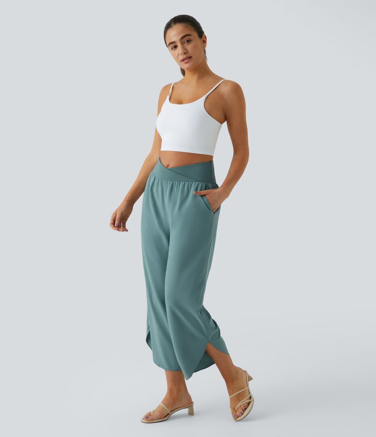 Breezeful | High Waisted Crossover Side Pocket Split Quick Dry Resort Pants
