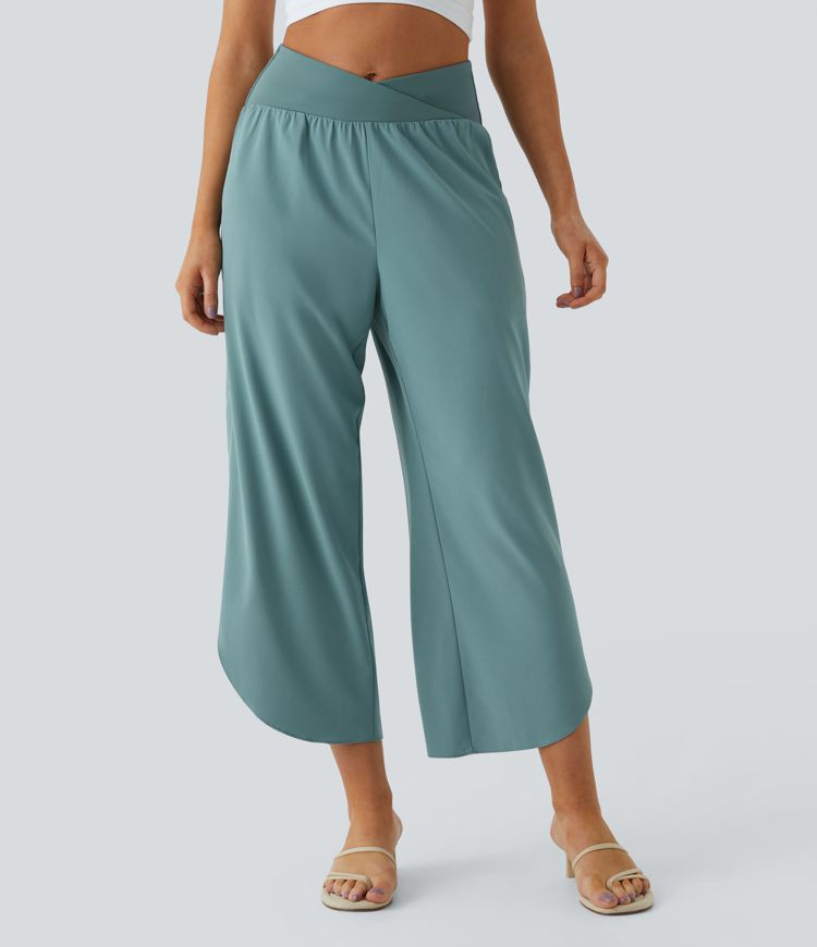 Breezeful | High Waisted Crossover Side Pocket Split Quick Dry Resort Pants