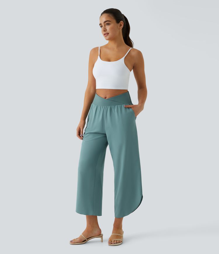 Breezeful | High Waisted Crossover Side Pocket Split Quick Dry Resort Pants
