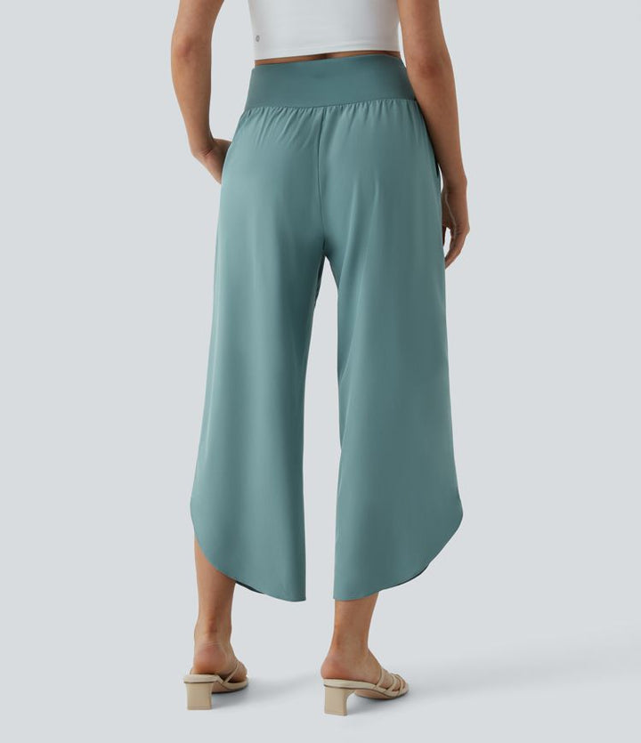 Breezeful | High Waisted Crossover Side Pocket Split Quick Dry Resort Pants