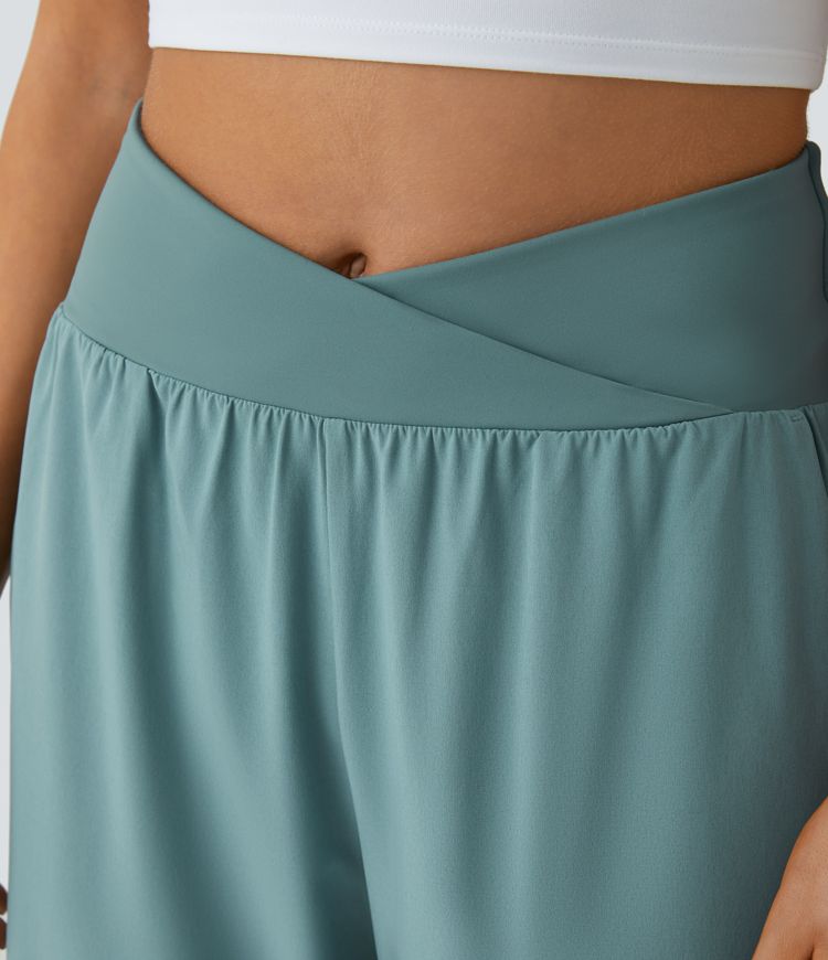 Breezeful | High Waisted Crossover Side Pocket Split Quick Dry Resort Pants