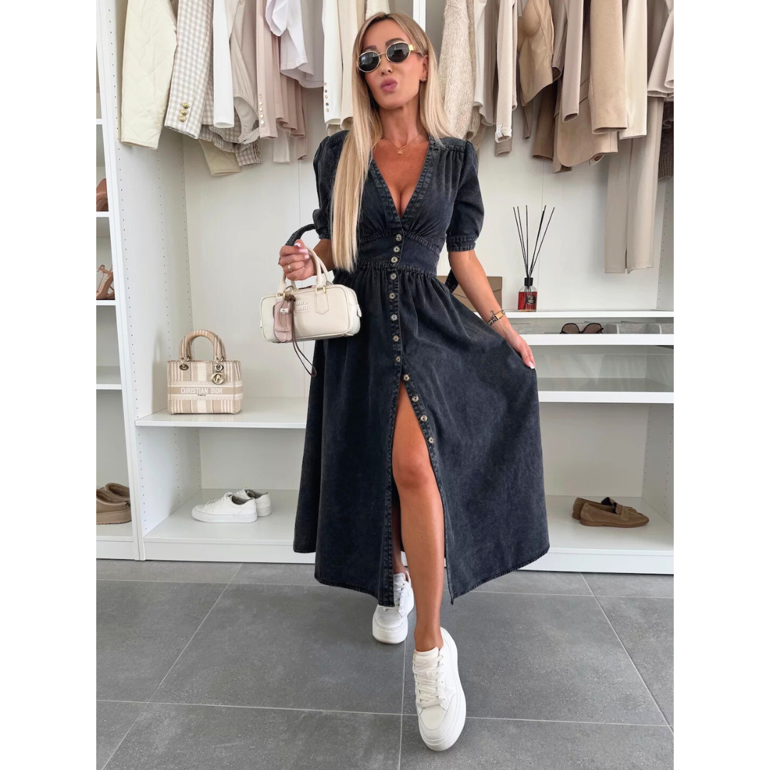 MAELLE™ – Elegant V-Neck Midi Dress